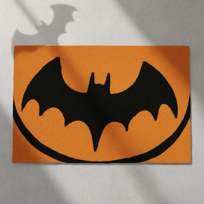Hand-Tufted Wool Bat Rug: Halloween Gothic Decor, Orange & Black