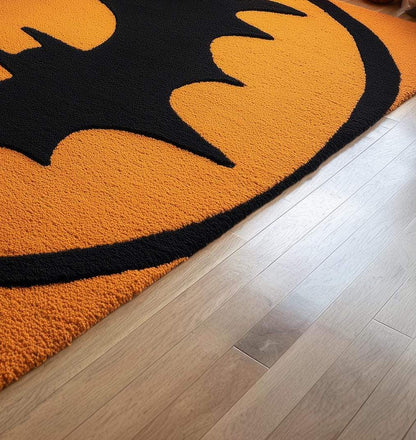 Hand-Tufted Wool Bat Rug: Halloween Gothic Decor, Orange & Black