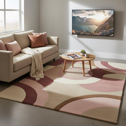 Hand-Tufted Wool Rug – Pastel Pink Art Deco Geometric Carpet