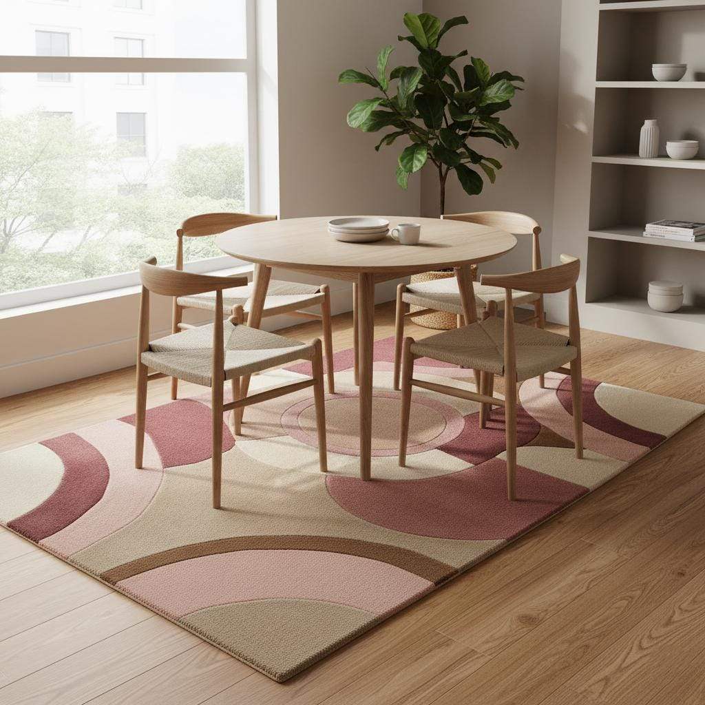 Hand-Tufted Wool Rug – Pastel Pink Art Deco Geometric Carpet