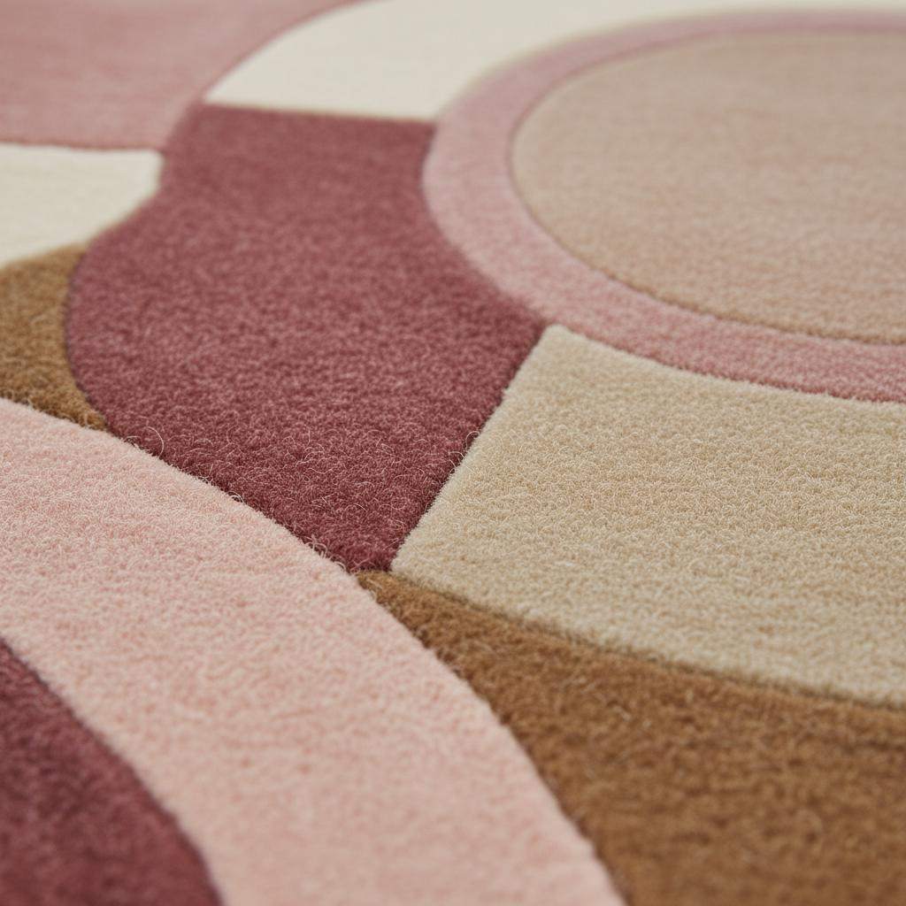 Hand-Tufted Wool Rug – Pastel Pink Art Deco Geometric Carpet
