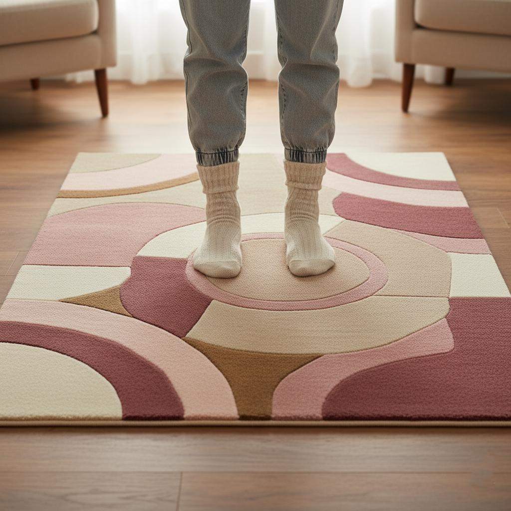 Hand-Tufted Wool Rug – Pastel Pink Art Deco Geometric Carpet