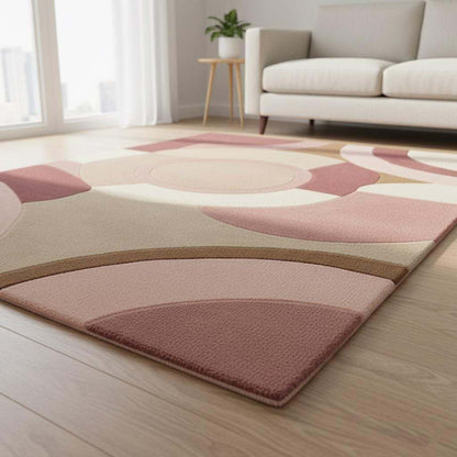 Hand-Tufted Wool Rug – Pastel Pink Art Deco Geometric Carpet