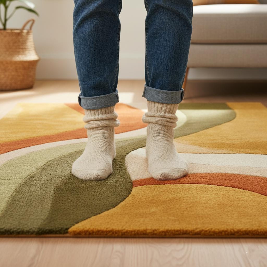 Hand-Tufted Wool Rug – Retro Abstract Sculptural Design Teppich