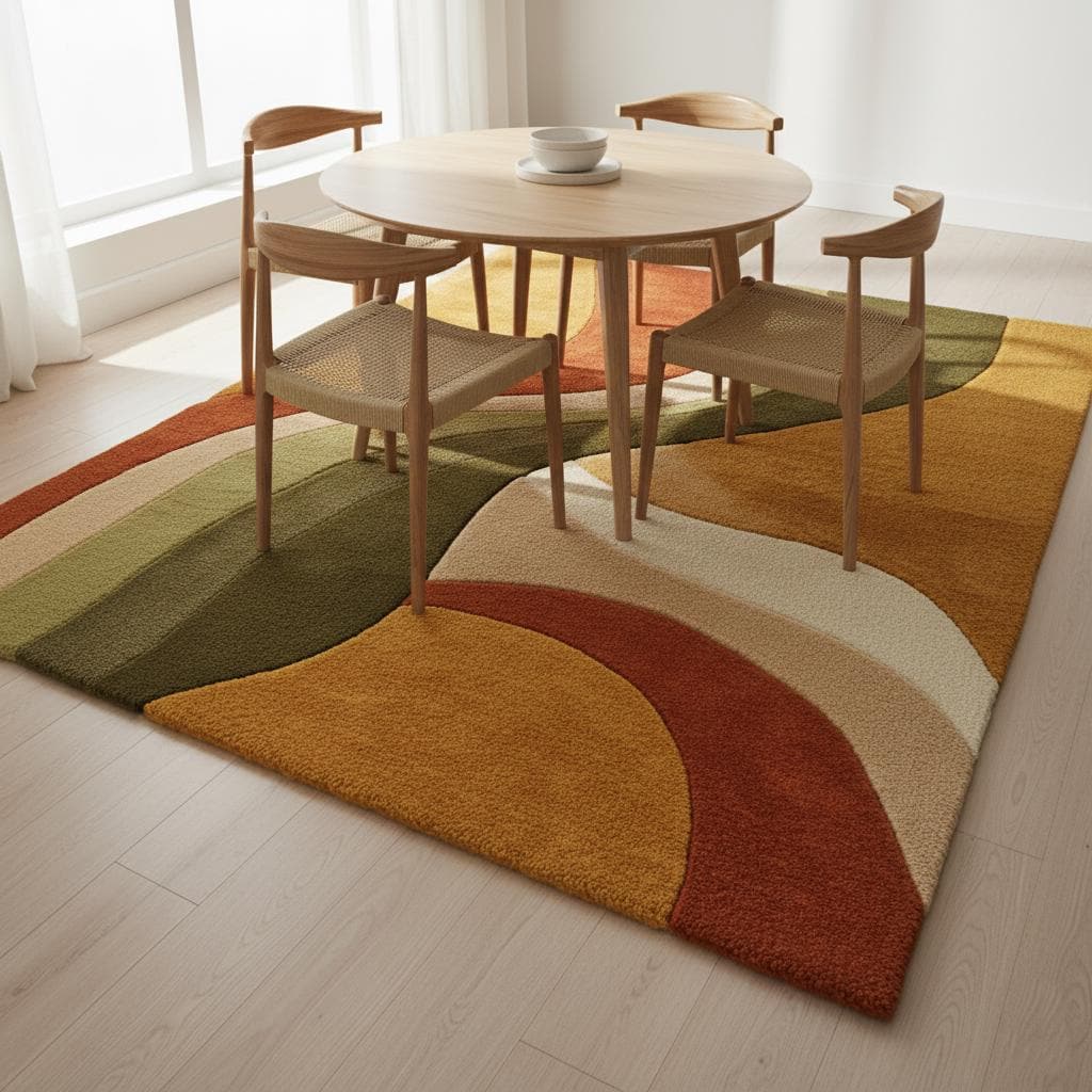 Hand-Tufted Wool Rug – Retro Abstract Sculptural Design Teppich