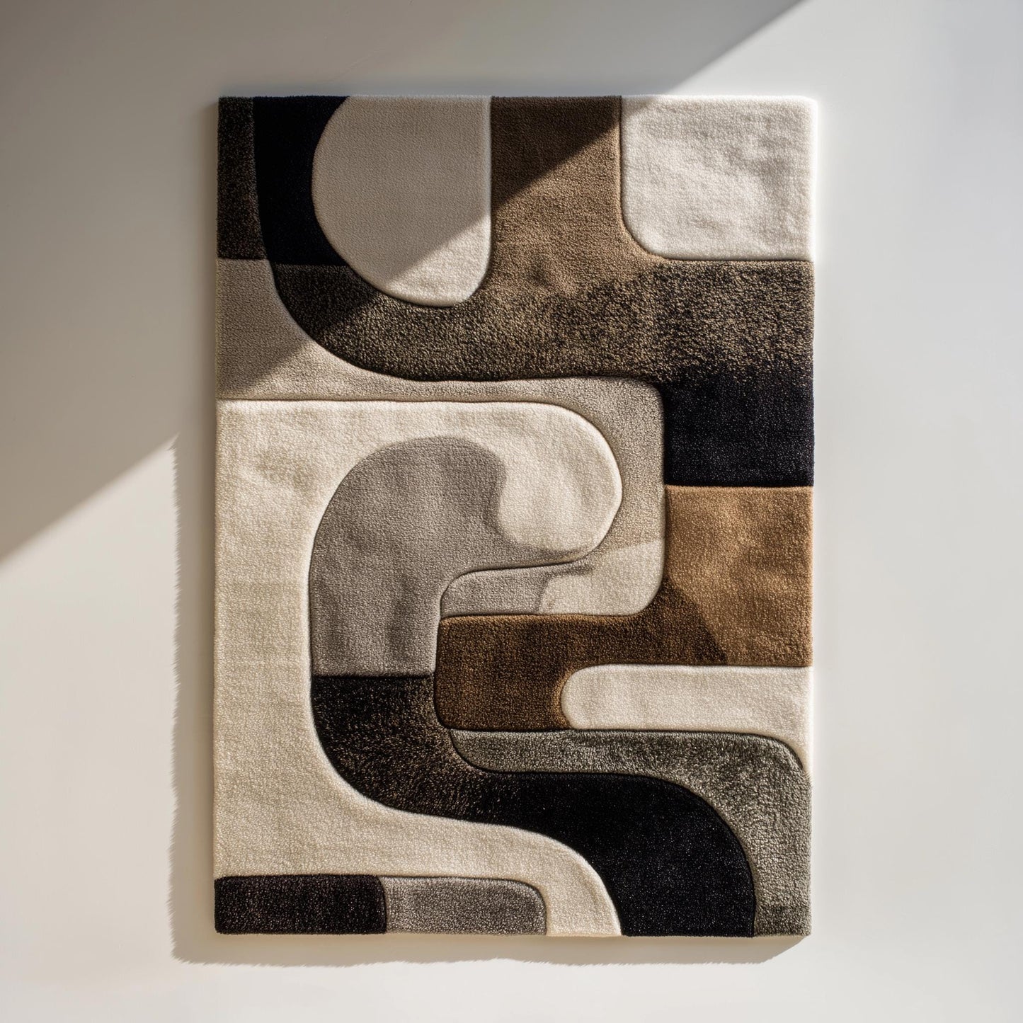 Hand Tufted Wool Rug: Abstract Geometric Ivory & Black Area Carpet Teppich