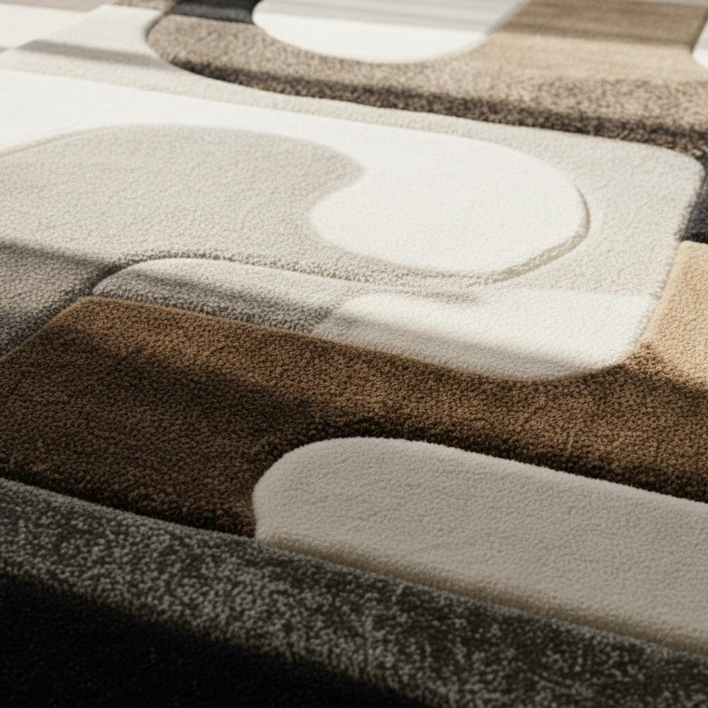 Hand Tufted Wool Rug: Abstract Geometric Ivory & Black Area Carpet Teppich