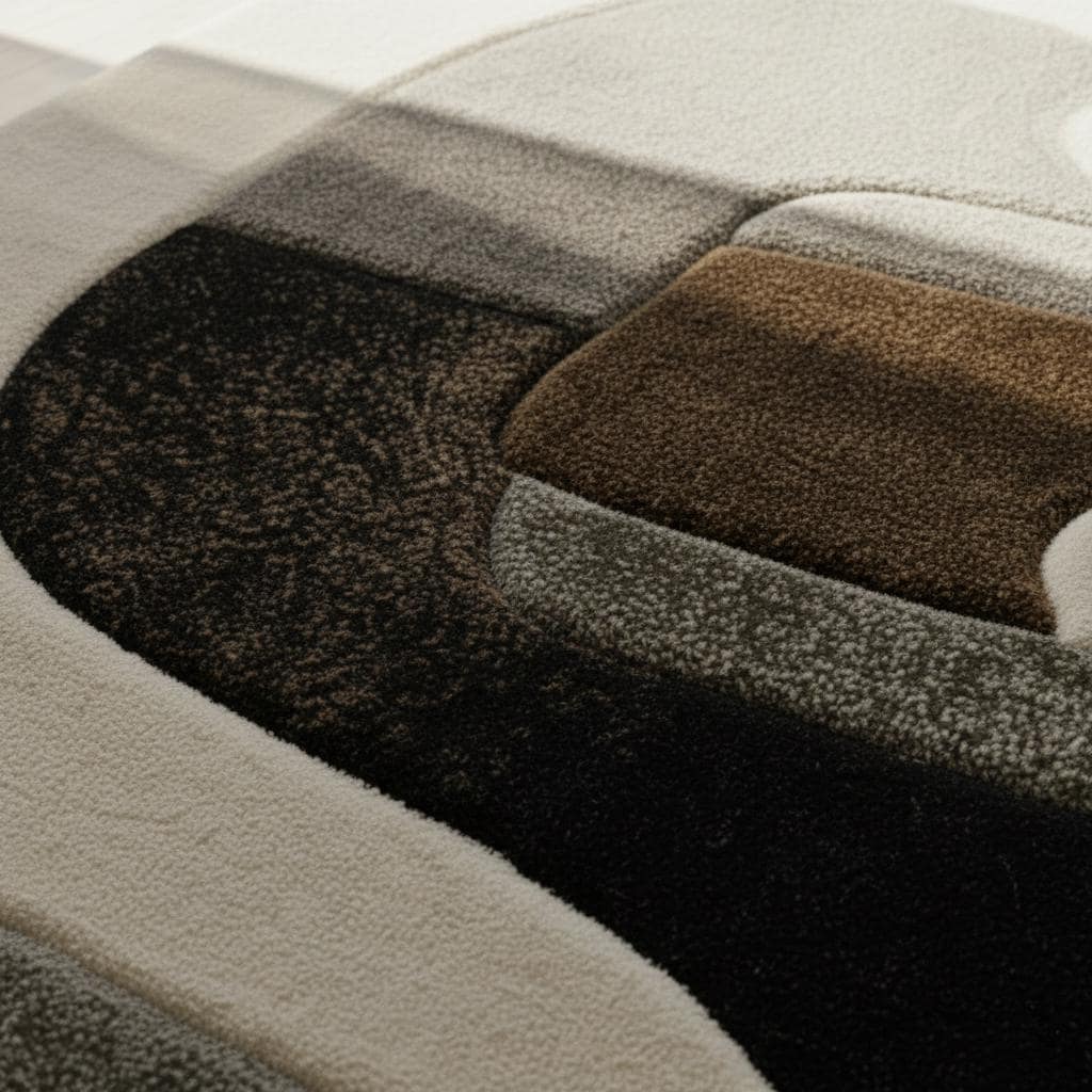 Hand Tufted Wool Rug: Abstract Geometric Ivory & Black Area Carpet Teppich