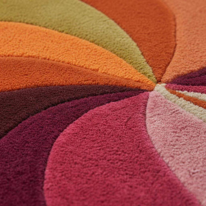Hand-Tufted Round Wool Rug: Retro Swirl, 70s Boho Style