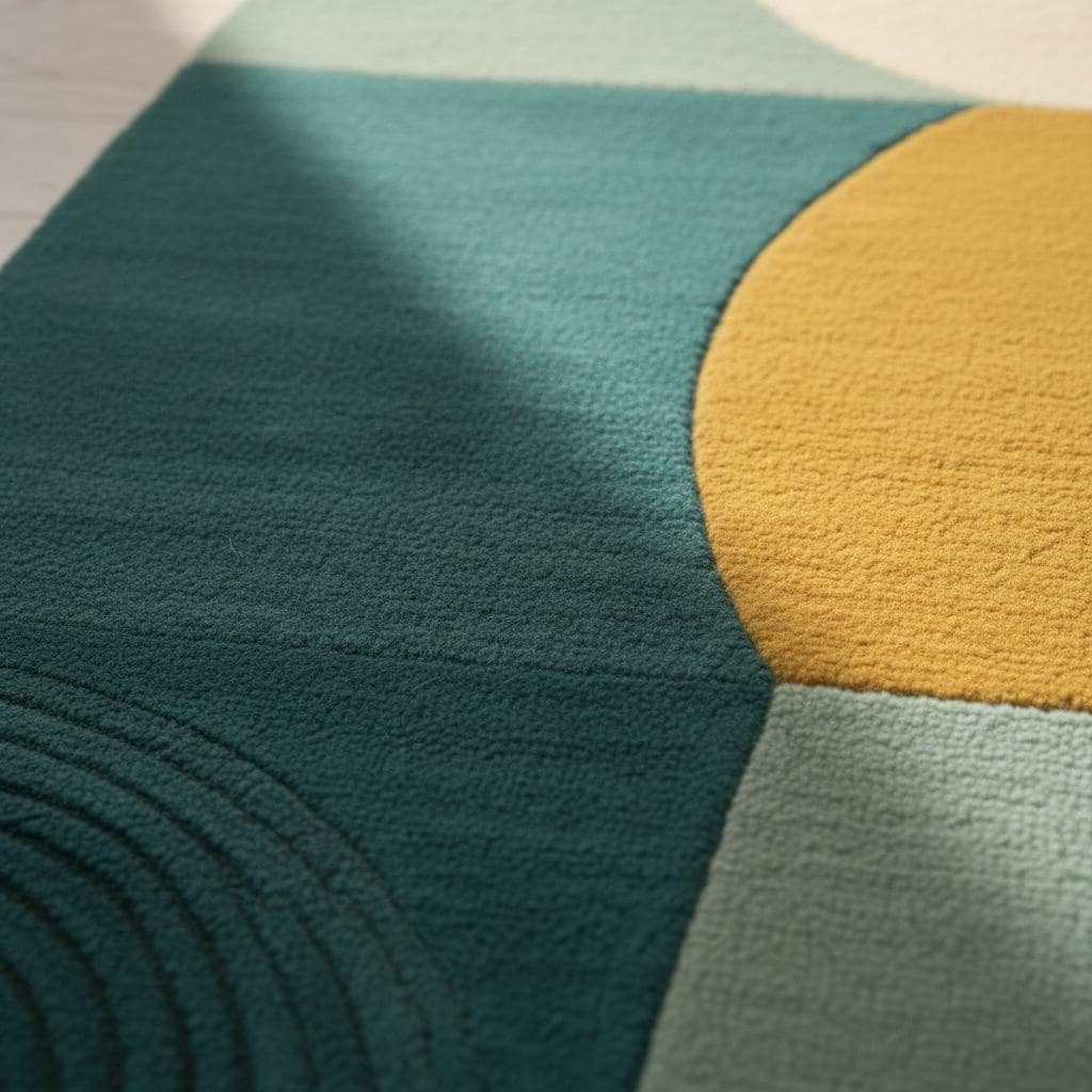 Hand-Tufted Wool Rug: Modern Abstract Teal and Mustard Carpet
