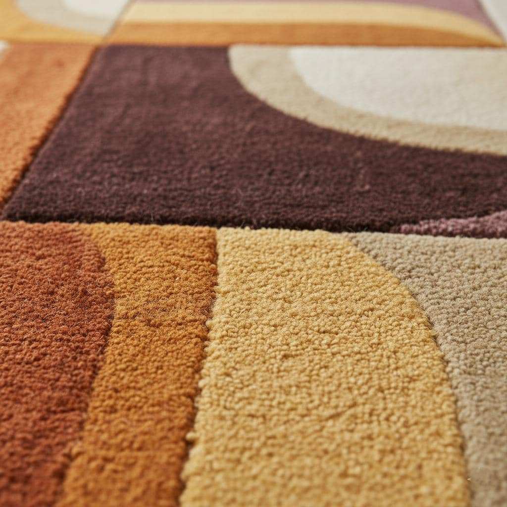Hand-tufted Geometric Wool Rug — Mid-Century Modern Abstract Area Rug, Mustard Terracotta Plum, 5x7 6x9 7x10, Living Room Statement Decor