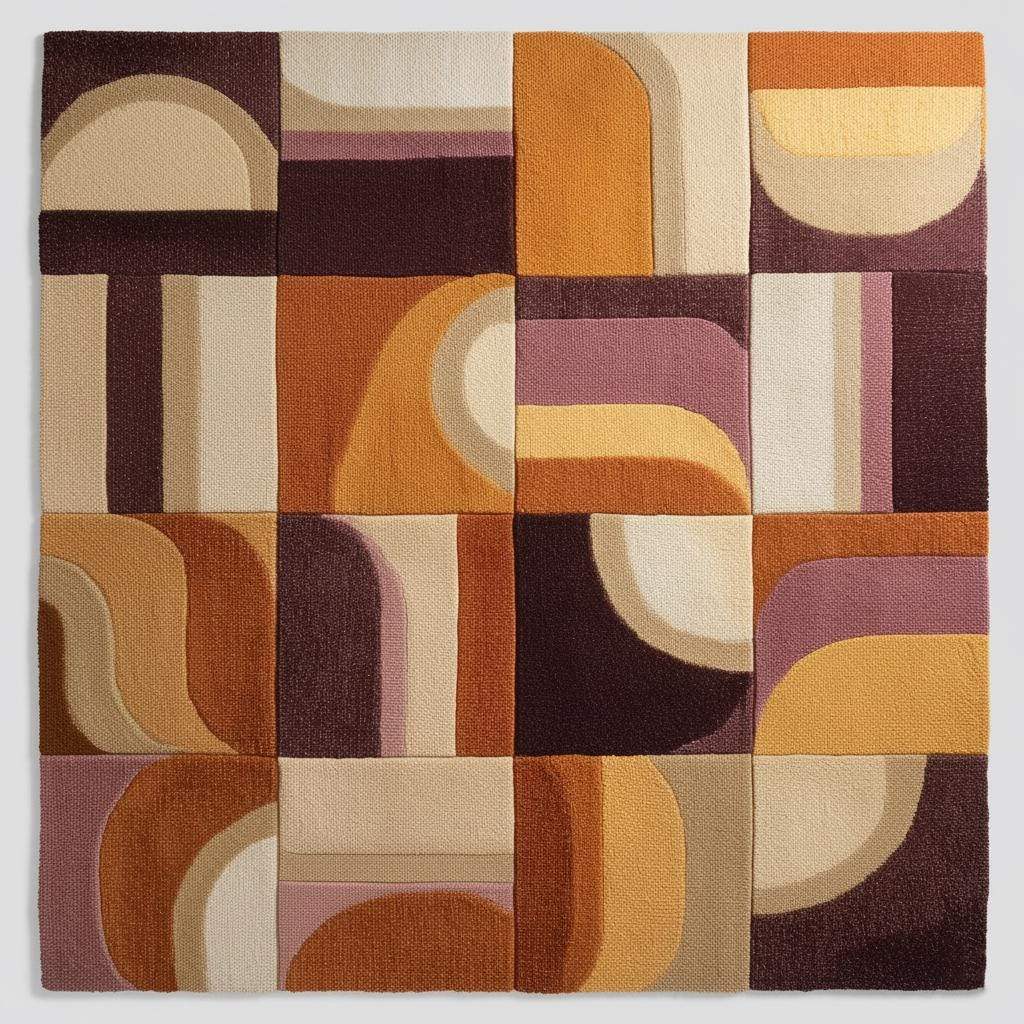 Hand-tufted Geometric Wool Rug — Mid-Century Modern Abstract Area Rug, Mustard Terracotta Plum, 5x7 6x9 7x10, Living Room Statement Decor