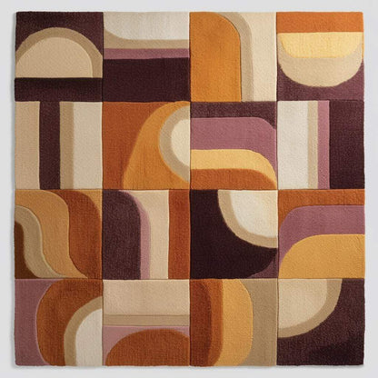 Hand-tufted Geometric Wool Rug — Mid-Century Modern Abstract Area Rug, Mustard Terracotta Plum, 5x7 6x9 7x10, Living Room Statement Decor