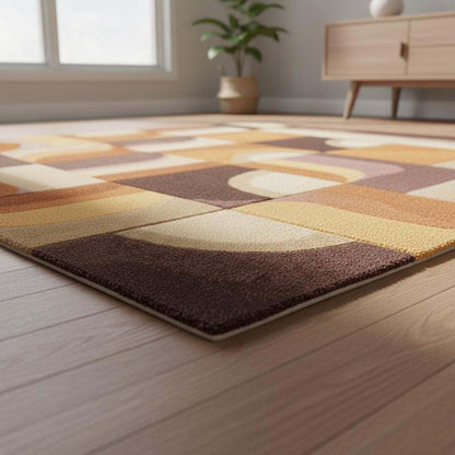 Hand-tufted Geometric Wool Rug — Mid-Century Modern Abstract Area Rug, Mustard Terracotta Plum, 5x7 6x9 7x10, Living Room Statement Decor