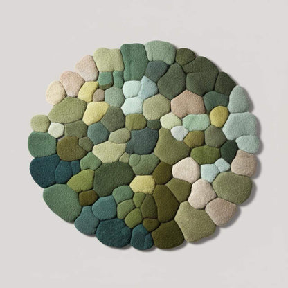 Hand-tufted Pebble Round Rug — Thick Textured Green Area Rug for Living Room, Cozy Accent Rug, Modern Boho Carpet — Handcrafted Teppich