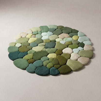 Hand-tufted Pebble Round Rug — Thick Textured Green Area Rug for Living Room, Cozy Accent Rug, Modern Boho Carpet — Handcrafted Teppich