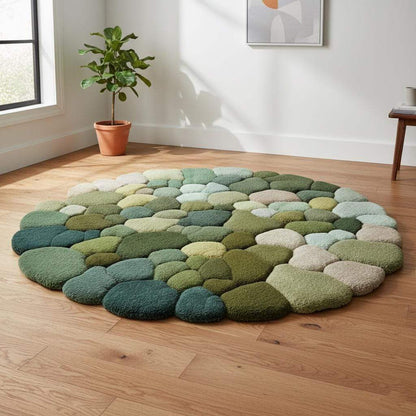 Hand-tufted Pebble Round Rug — Thick Textured Green Area Rug for Living Room, Cozy Accent Rug, Modern Boho Carpet — Handcrafted Teppich