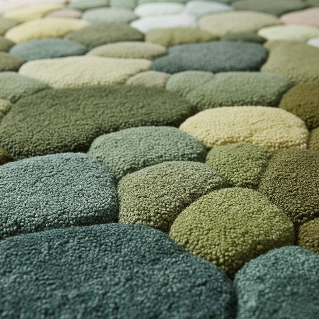 Hand-tufted Pebble Round Rug — Thick Textured Green Area Rug for Living Room, Cozy Accent Rug, Modern Boho Carpet — Handcrafted Teppich