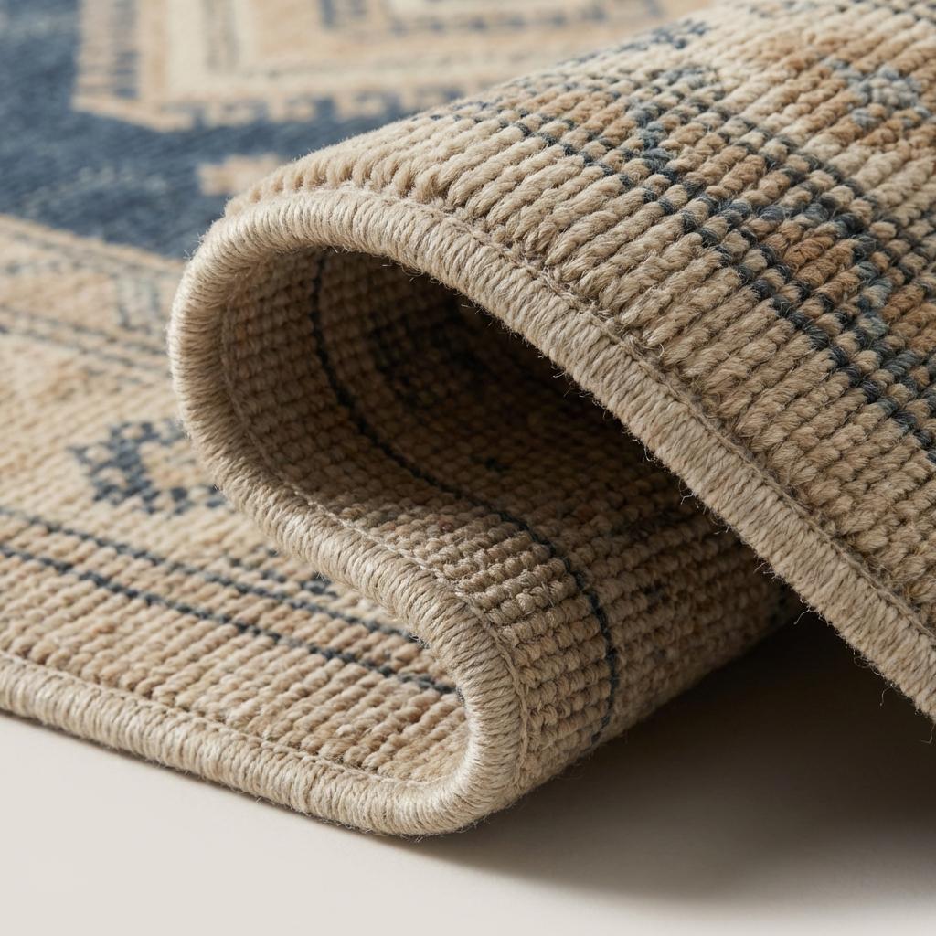 Hand Knotted Blue Geometric Wool Area Rug for Living Room