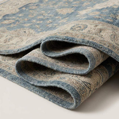 Hand Knotted Blue Oushak Wool Area Rug for Living Room