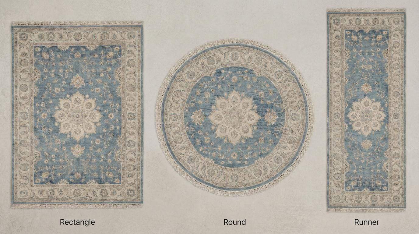 Hand Knotted Blue Oushak Wool Area Rug for Living Room
