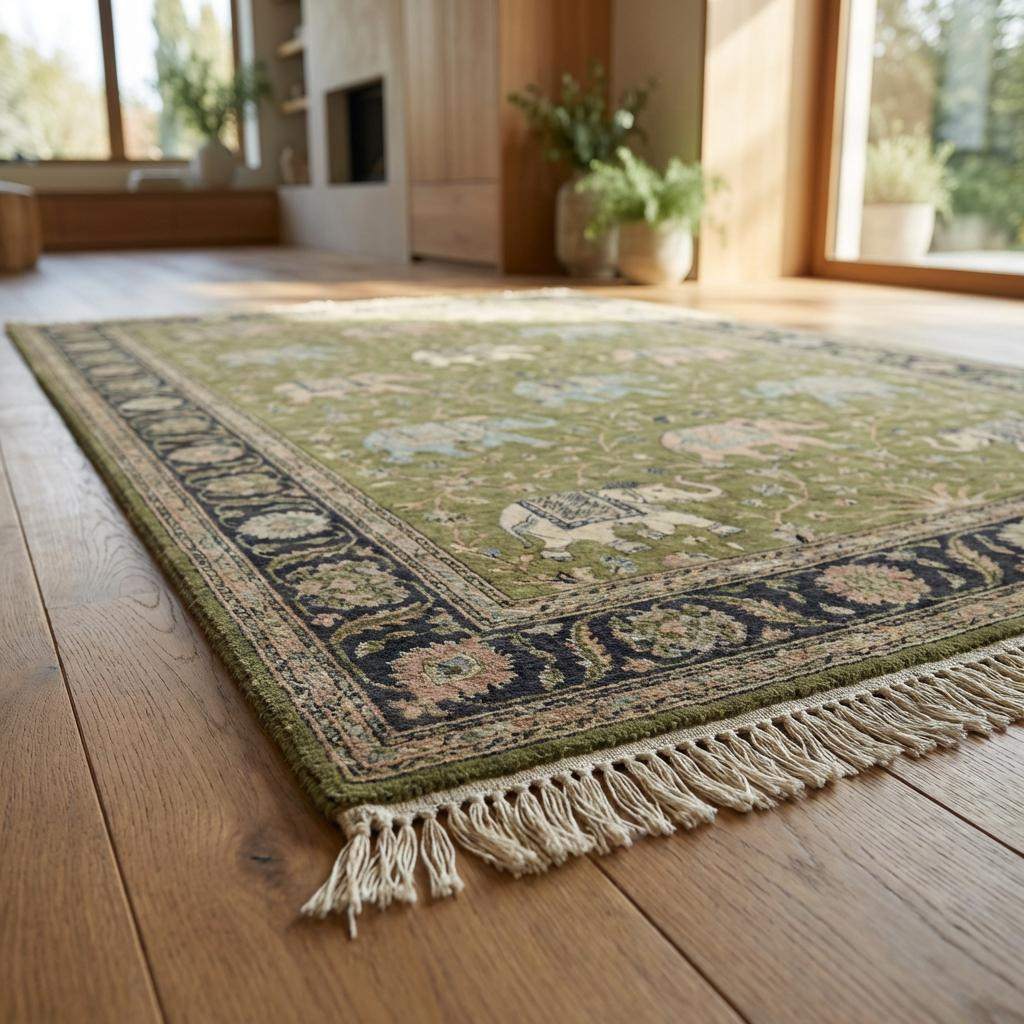 Hand Knotted Elephant Persian Area Rug for Living Room