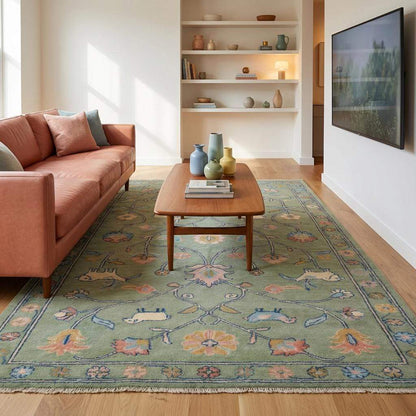 Hand knotted cotton foundation showing traditional loom woven structure, authentic handmade rug
