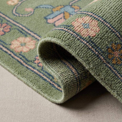 Hand Knotted Floral Animal Area Rug Sage Green Traditional Living Room