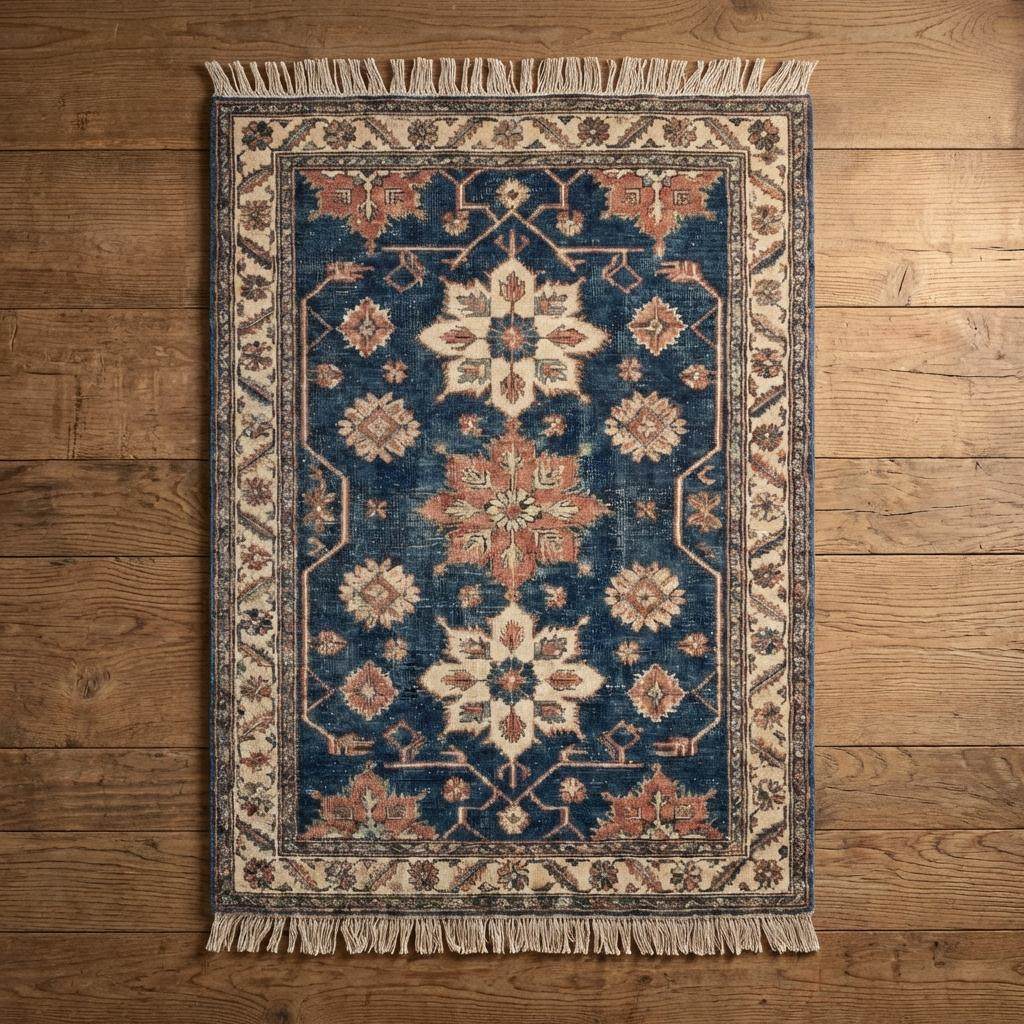 Hand Knotted Floral Oushak Rug Blue Vintage Carpet Living Room Wool Area Rug Traditional Indo-Persian Style __etsy:7711778457