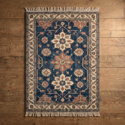 Hand Knotted Floral Oushak Rug Blue Vintage Carpet Living Room Wool Area Rug Traditional Indo-Persian Style __etsy:7711778457