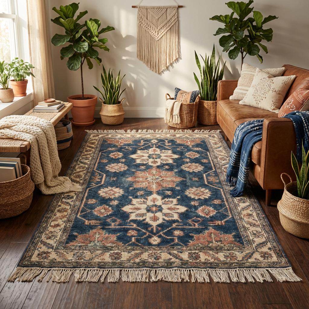 Oushak style hand knotted area rug with classic medallion design and handmade fringe __etsy:7711778441