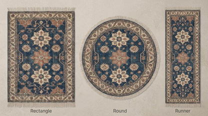 Hand Knotted Floral Oushak Rug Blue Vintage Carpet Living Room Wool Area Rug Traditional Indo-Persian Style __etsy:7711778437