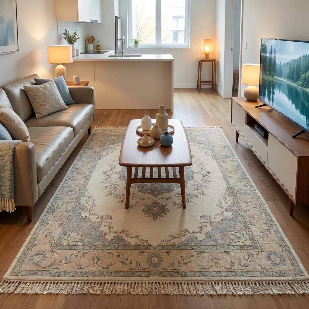 Hand Knotted Floral Wool Area Rug, Ivory Persian Style Home Decor