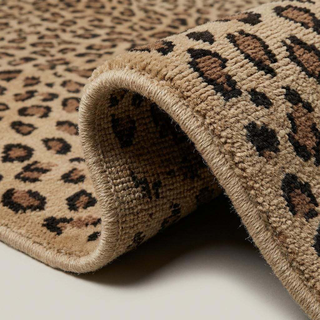 Hand Knotted Leopard Print Wool Area Rug for Living Room Decor