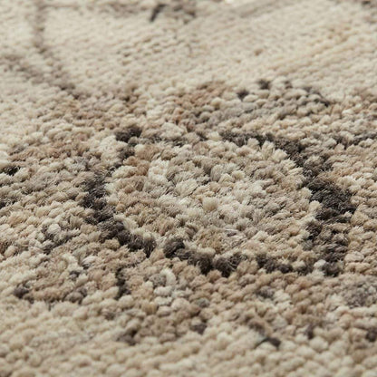 Hand Knotted Oushak Area Rug, Ivory Floral Wool Living Room Carpet