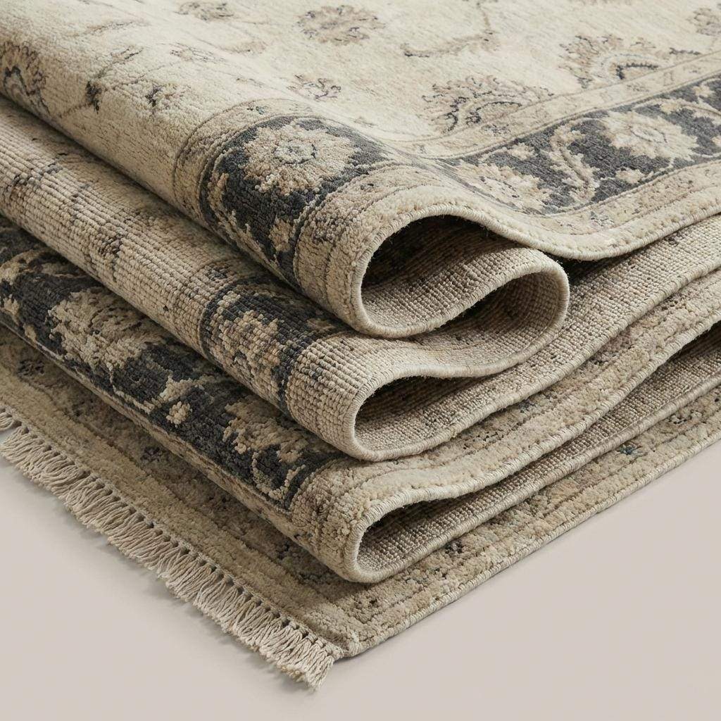 Hand Knotted Oushak Area Rug, Ivory Floral Wool Living Room Carpet