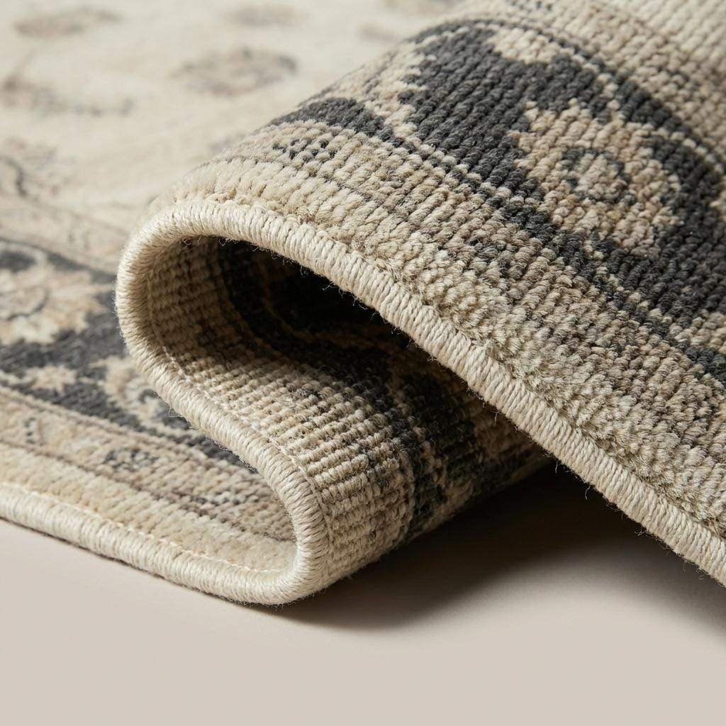 Close-up of hand knotted wool pile showing individual knots and soft natural texture