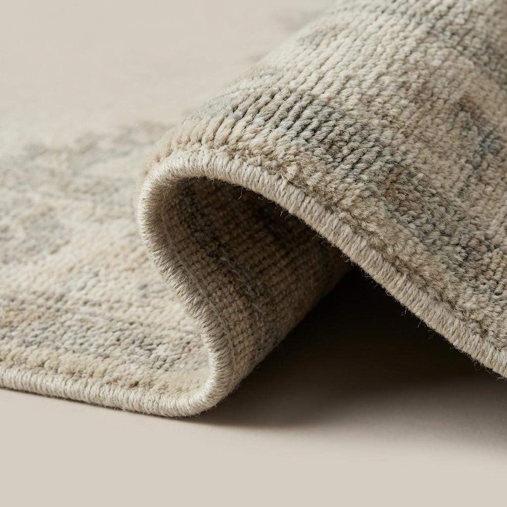 Hand Knotted Oushak Area Rug, Neutral Floral Wool Living Room Rug