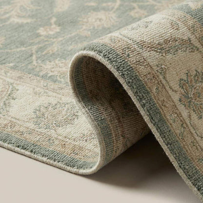 Hand Knotted Oushak Area Rug Sage Green Floral Wool Carpet