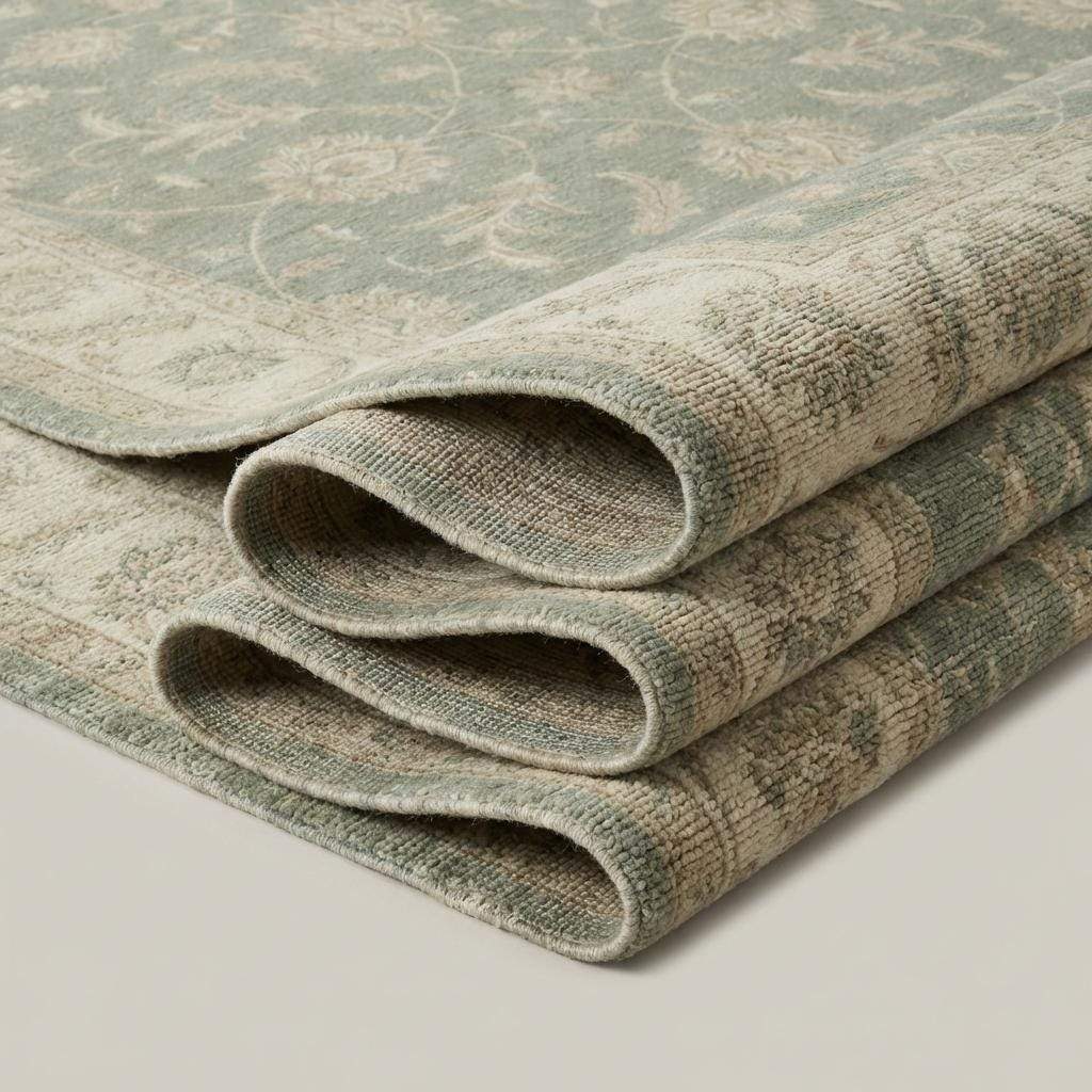 Hand Knotted Oushak Area Rug Sage Green Floral Wool Carpet