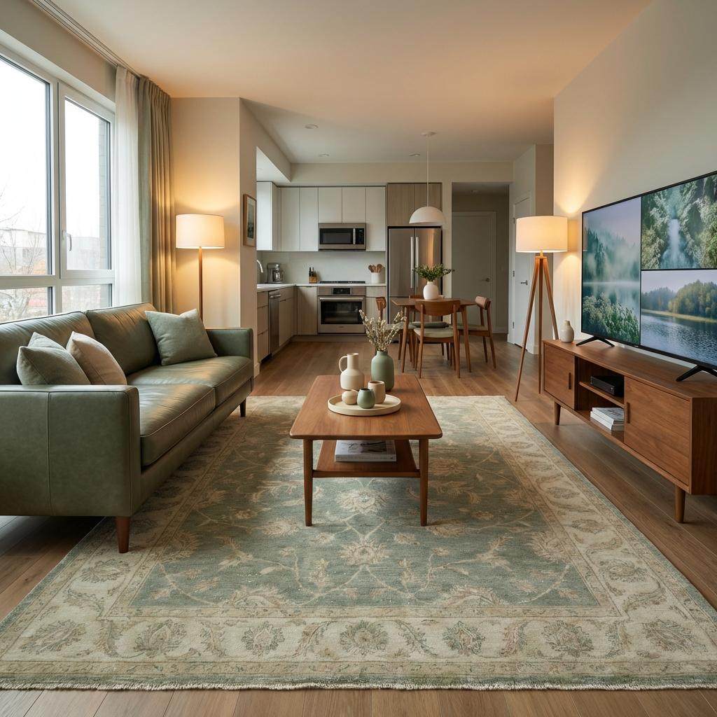 Artisan crafted hand knotted rug with neutral floral design and classic border