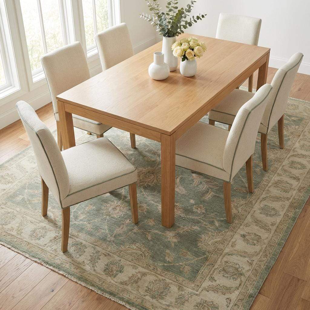 Hand Knotted Oushak Area Rug Sage Green Floral Wool Carpet