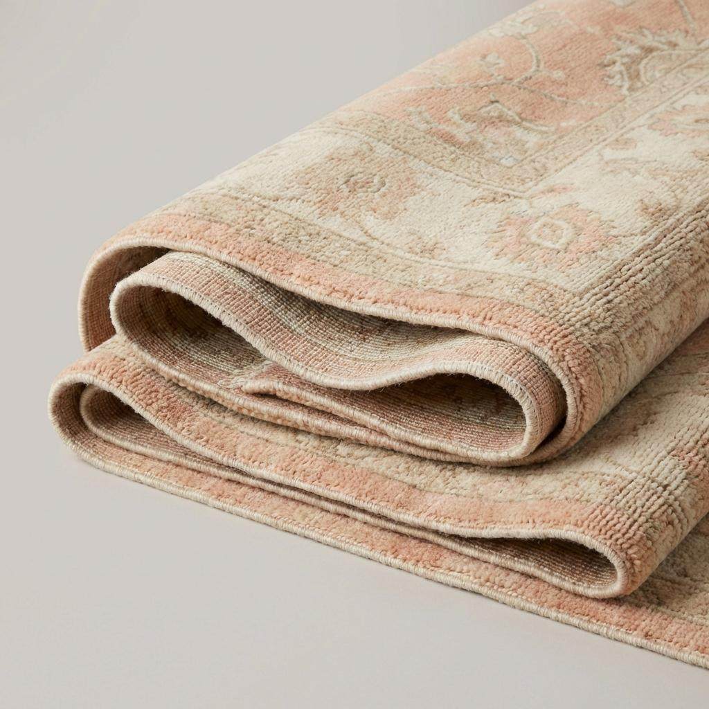 Hand Knotted Oushak Floral Rug Blush Peach Wool Area Rug Traditional Persian Style Living Room Bedroom Decor Soft Neutral Handmade Carpet