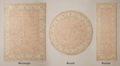 Hand Knotted Oushak Floral Rug Blush Peach Wool Area Rug Traditional Persian Style Living Room Bedroom Decor Soft Neutral Handmade Carpet