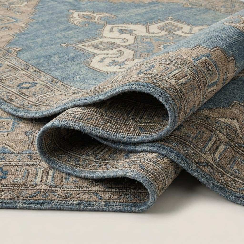 Hand Knotted Oushak Rug Blue Wool Vintage Style Living Room Area Rug