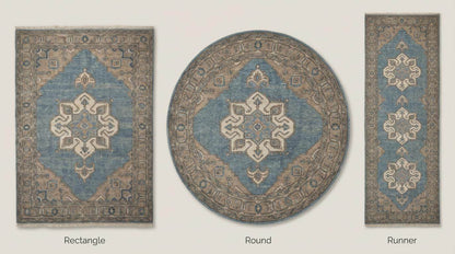 Hand Knotted Oushak Rug Blue Wool Vintage Style Living Room Area Rug