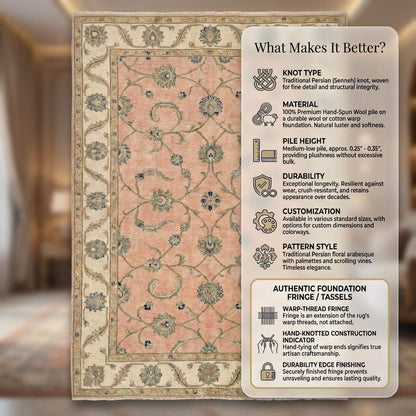 Hand Knotted Oushak Rug, Blush Pink & Cream Wool Area Rug, Turkish Floral Carpet, Soft Pastel Nursery Rug, Muted Bedroom Decor 8x10 9x12