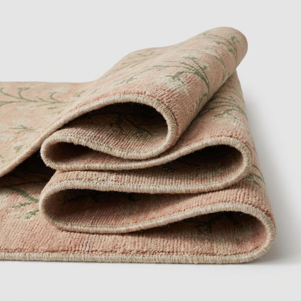 Hand Knotted Oushak Rug, Blush Pink Floral Wool Area Rug