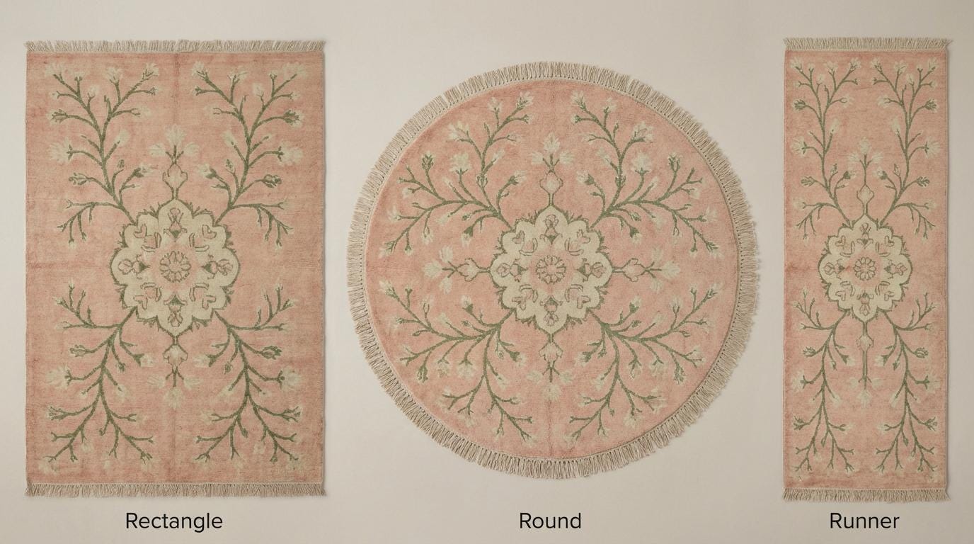 Hand Knotted Oushak Rug, Blush Pink Floral Wool Area Rug