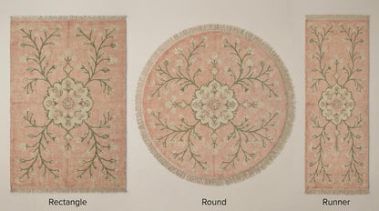 Hand Knotted Oushak Rug, Blush Pink Floral Wool Area Rug
